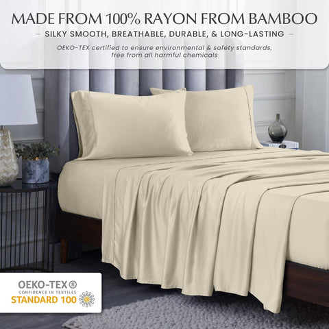 Superior 300 Thread Count Rayon from Bamboo Sheet Set, Cooling, Silky Soft, H...