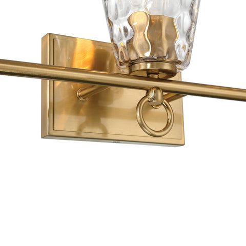 Imogen - Metal and Hammered Water Glass 3-Light Vanity Light, Brushed Gold