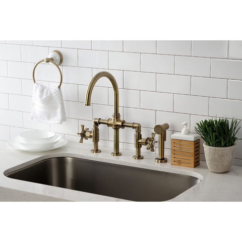 Kingston Brass KS2333NX Hamilton Bridge Kitchen Faucet, Antique Brass, 13.88 ...