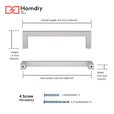 homdiy 25 Pack 5 Inch Brushed Nickel Cabinet Pulls Cabinet Handles Square Doo...