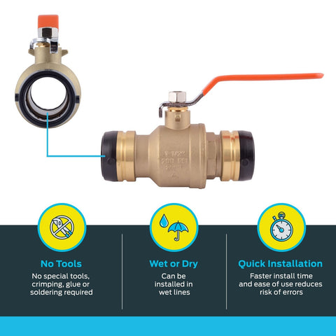 SharkBite 1-1/2 Inch Ball Valve, Push to Connect Brass Plumbing Fitting, Wate...