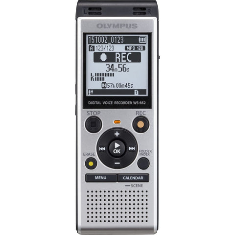 Olympus WS-852 silver voice recorder with true stereo mic, 4GB, 110 hours bat...