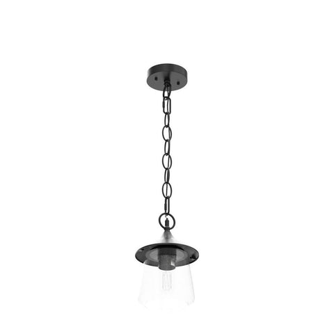 LOG BARN Outdoor Pendant Lights, Porch Fixture in Painted Black Metal with Cl...
