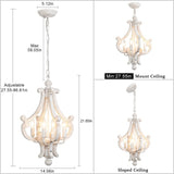 Wooden Farmhouse Chandelier 4 Lights Rustic Antique White Chandelier for Dini...