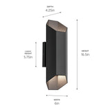 KICHLER Estella 16.5" LED 2-Light Outdoor Wall Light in Black, Dark Sky Compl...