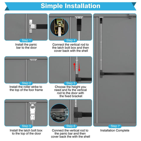 IRONWALLS Surface Vertical Rod Panic Bar, Black 27.5&#8221; Commercial Door Push