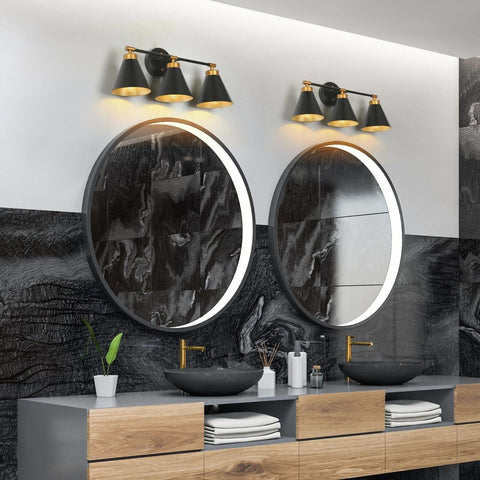 classy leaves Bathroom Light Fixtures, Black Gold 3 Light Vanity Lights Over ...
