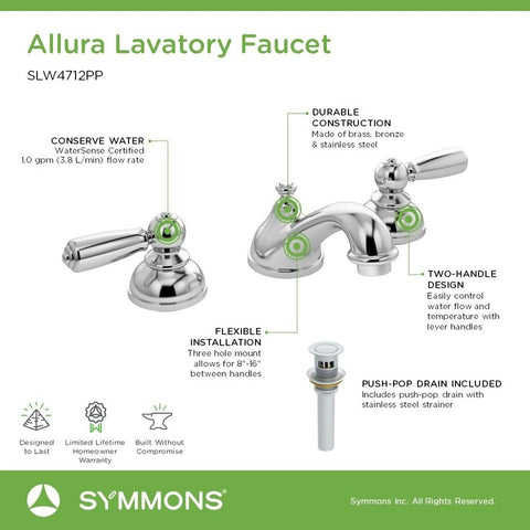 Allura 8 Widespread Two-Handle Low-Flow Bathroom Faucet with Push Pop Drain A...