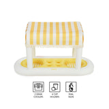 Giant Floating Yellow Cabana Stripe Drink Station, Removable Fabric Shade wit...