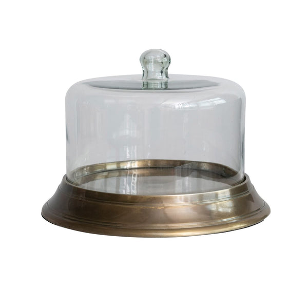 Creative Co-Op 12" Round x 7-1/2"H Glass Cloche w/Aluminum Base, Antique Bras...
