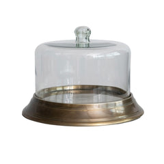 Creative Co-Op 12" Round x 7-1/2"H Glass Cloche w/Aluminum Base, Antique Bras...