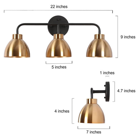 Black Gold Bathroom Light Fixtures, Modern 3-Light Vanity Light Over Mirror, ...