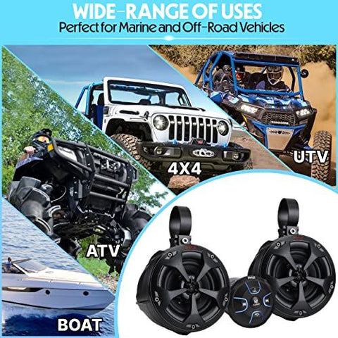 Pyle 2-Way Dual Bluetooth Off-Road Speakers - 4 Inch 800W Marine Black