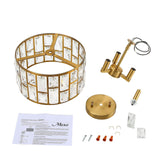 MEXO Gold Finish 3LT Crystal Semi Flush Mount Ceiling Light Fixture, Cylinder...
