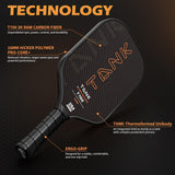 Tank 2 Carbon Fiber 16mm Pickleball Paddle | Tank-Like Durability and Sturdin...