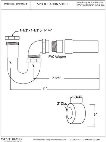 Westbrass D402NE-1-26 1-1/2" New England Style P-Trap with High Box Flange, P...