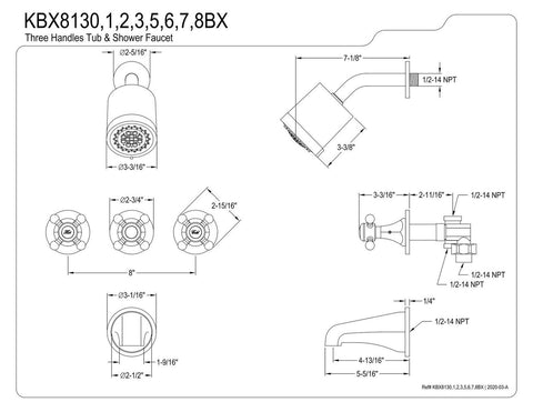 Kingston Brass KBX8130BX Metropolitan Three-Handle Tub and Shower Faucet, Mat...