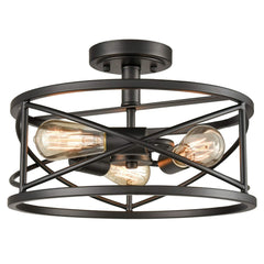 DAYCENT Farmhouse Semi Flush Mount Ceiling Light Fixture Black Rustic Metal C...