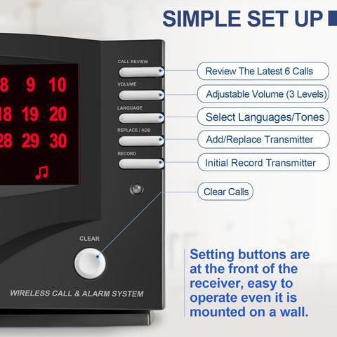 Wireless Call System Nurse Call System with 5 Dual Function Call Buttons and ...