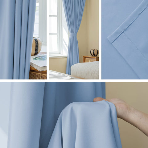 MUMFAS Sky Blue Pinch Pleat Curtain 52" W x 96" L Solid Thermal Insulated 90%...