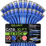 GearIT 24-Pack, Cat 6 Ethernet Cable Cat6 Snagless Patch 10 Feet - Snagless R...