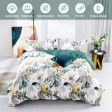 MILDLY 100% Long Staple Cotton Queen Duvet Cover Set, Green Palm Leaves Tropi...