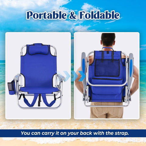 Portable Beach Chair for Adults, Outdoor Lightweight Camping Chair Lay Flat F...