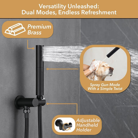 VANFOXLE Shower Faucets Sets Complete Matte Black Shower System, Push Button ...