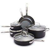 GreenPan Chatham Hard Anodized 10 Piece Cookware Pots and Pans Set, Gray