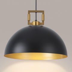 Vintage Dome Pendant Light, 17.7 inch Black and Gold Pendant Light Fixtures, ...