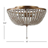 JONATHAN Y JYL9019A Allison 15" Wood Beaded/Metal LED Flush Antique Gold