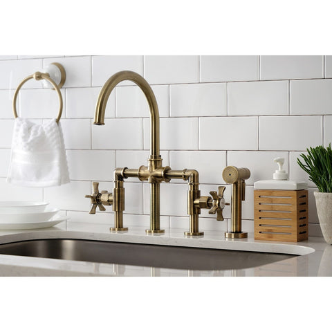 Kingston Brass KS2333NX Hamilton Bridge Kitchen Faucet, Antique Brass, 13.88 ...