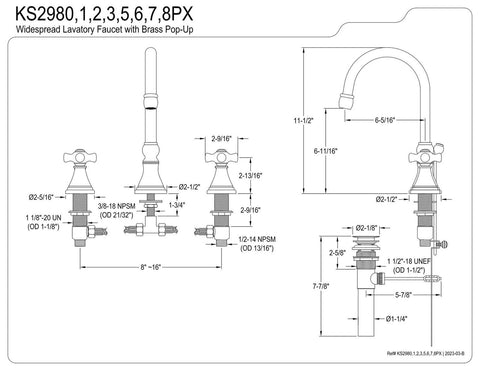 Kingston Brass KS2987PX 8 in. Widespread Bathroom Faucet, Brushed Brass