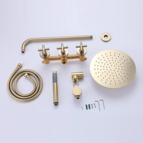 RBROHANT Gold Shower System Brass Shower Faucet Set, 10 Inch High Pressure Ro...