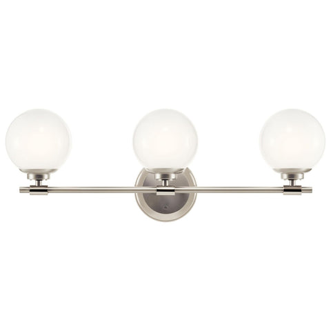 KICHLER Benno 3-Light Vanity, Modern Light with Opal Glass in Polished Nickel...