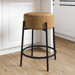 Nathan James Isaac 24" Modern Backless Bar Stool with Round Light Brown/Black