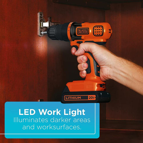 BLACK+DECKER 20V MAX Cordless Drill and Driver, 3/8 Inch, With LED Work Light...