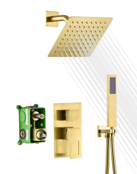 sumerain Rain Shower System Brushed Brass Dual Functions Shower Faucet Comple...