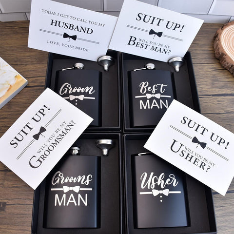 ELEGANTPARK Engraved Groomsman Gifts Set of 8 Groom Best Man Groomsman Flasks...