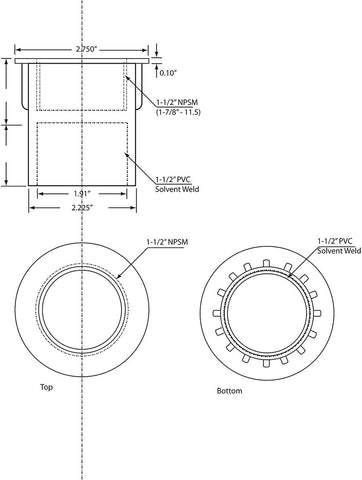 Westbrass 442P-48 1-1/2" NPMS Thread x 2-1/2" Straight Adapter with Slip Inle...