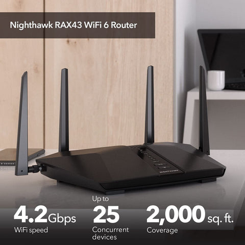 NETGEAR Nighthawk WiFi 6 Router (RAX43) 5-Stream Dual-Band Gigabit Router, AX...